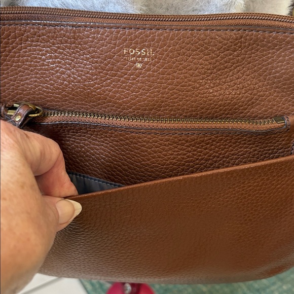 Fossil shoulder/Crossbody bag pebble leather brown brass hw 3 Ext. Pockets - Picture 4 of 17
